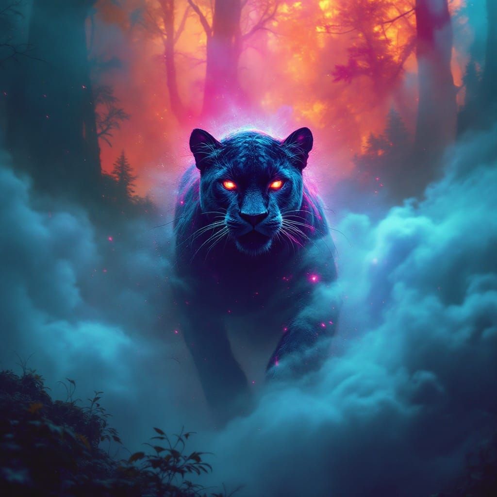 Mystical Panther Emerging from Dreamscape Fog