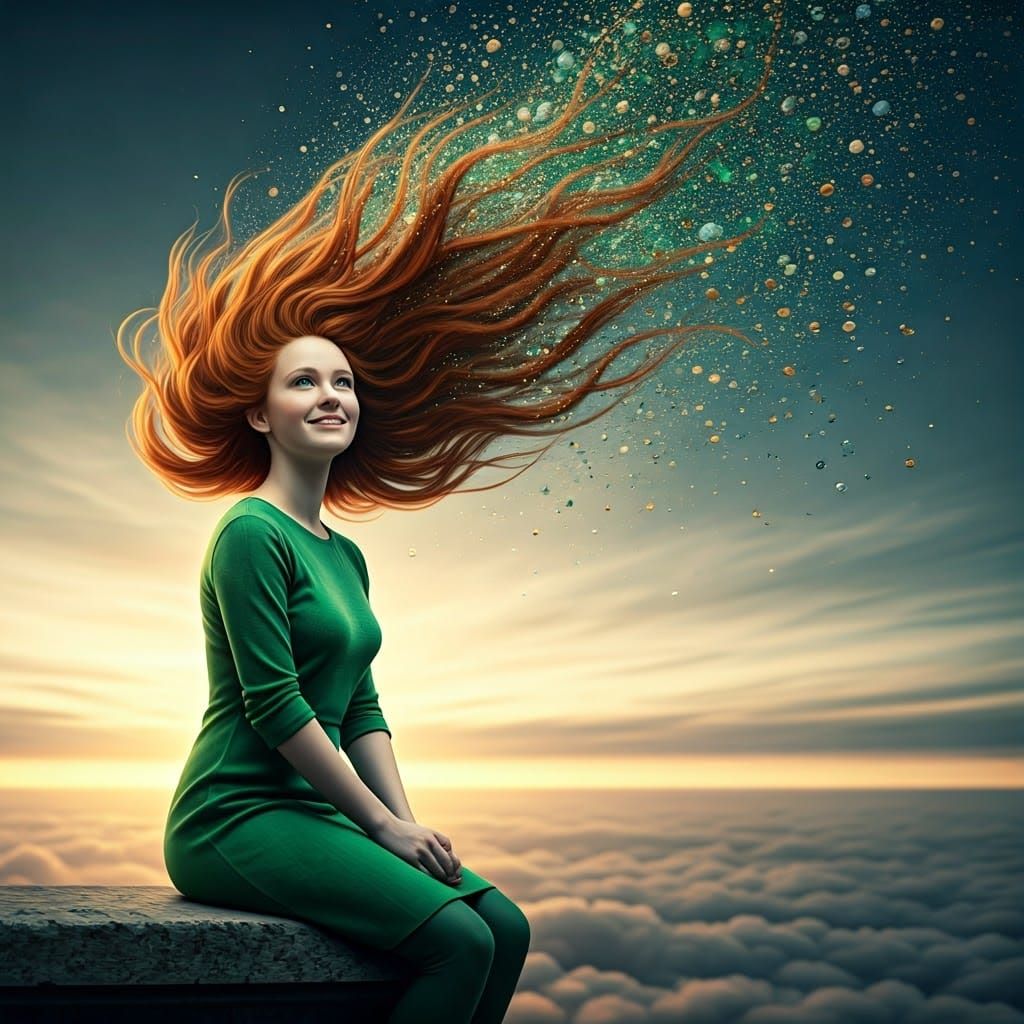 Irish Woman Dissolving into Stardust: Cinematic Abstract