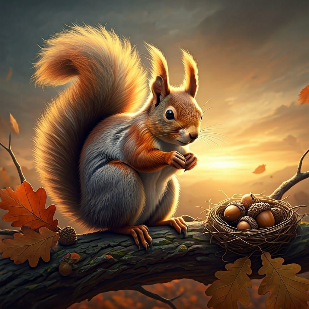 Autumn Squirrel in Hyper-Realistic Fantasy Setting