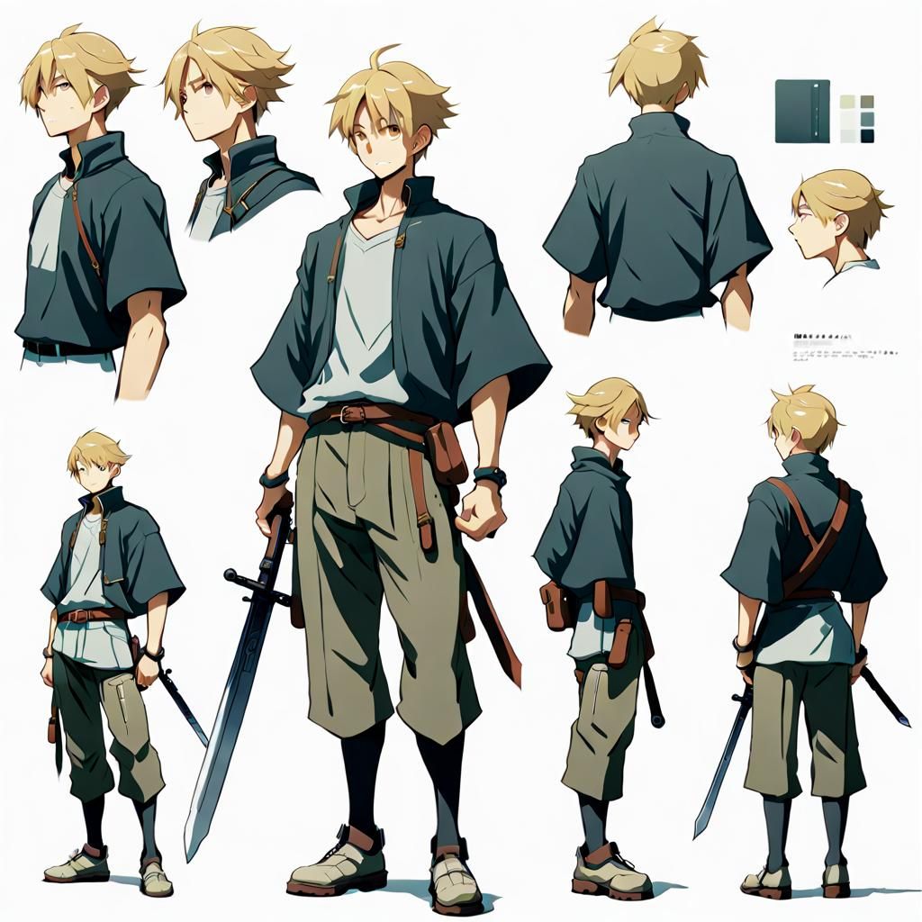 Young Warrior Character Design in Anime Style