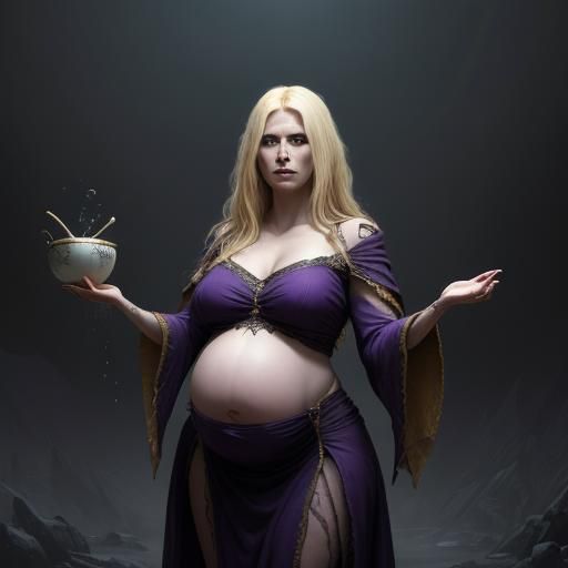 Pregnant Witch in Dark Fantasy Style