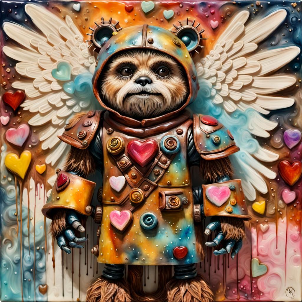 Ewok Angel Robot Encaustic Art