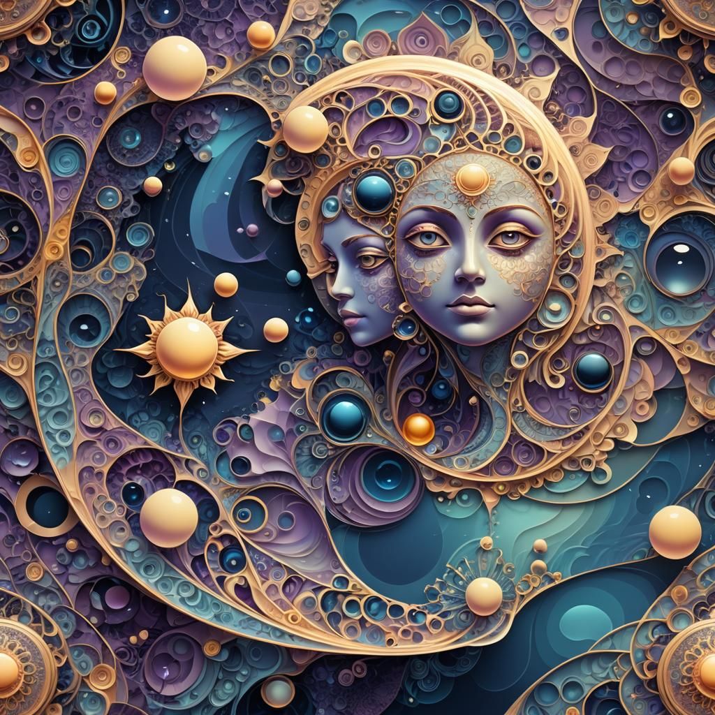 Abstract Fractal: Humanoid Figure with Reflected Celestial B...