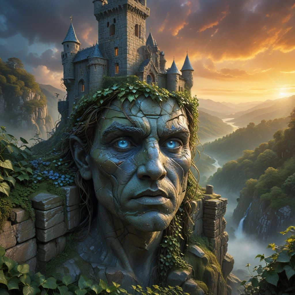 Majestic Fantasy Castle Face in Twilight