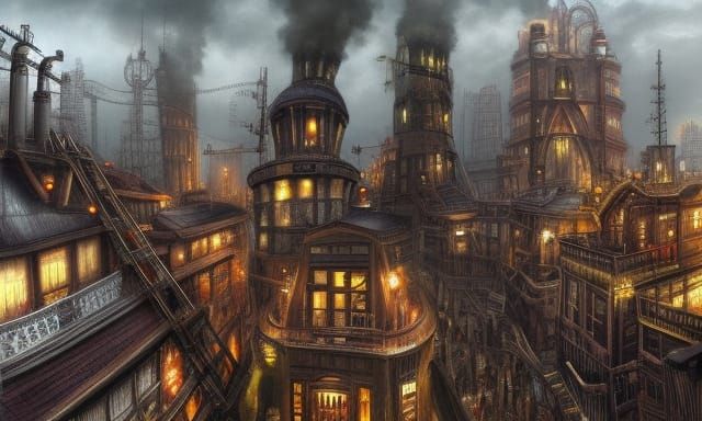 Steampunk Cityscape in Victorian Era