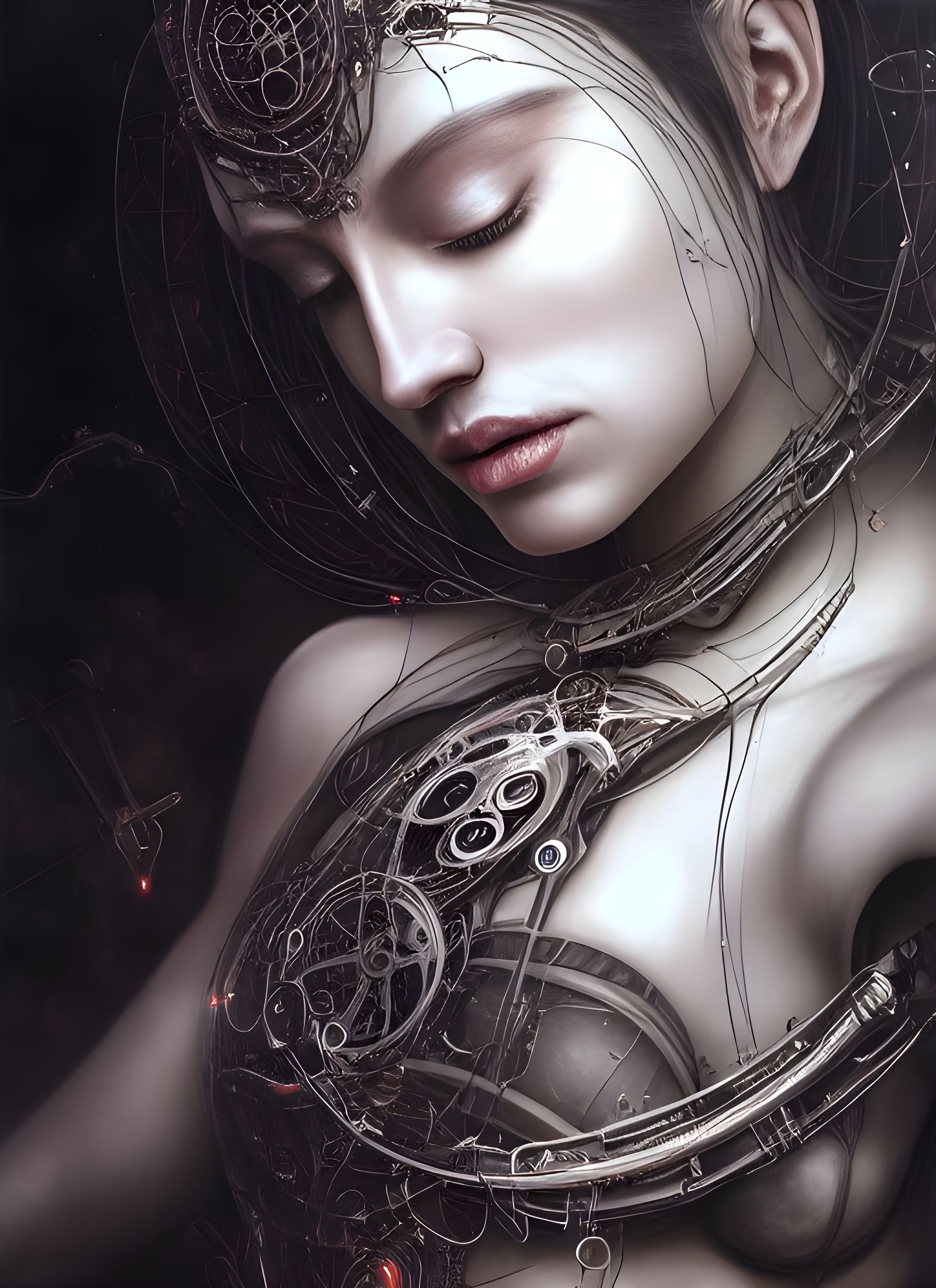 Biomechanical Asian Goddess Portrait in Digital Art Style