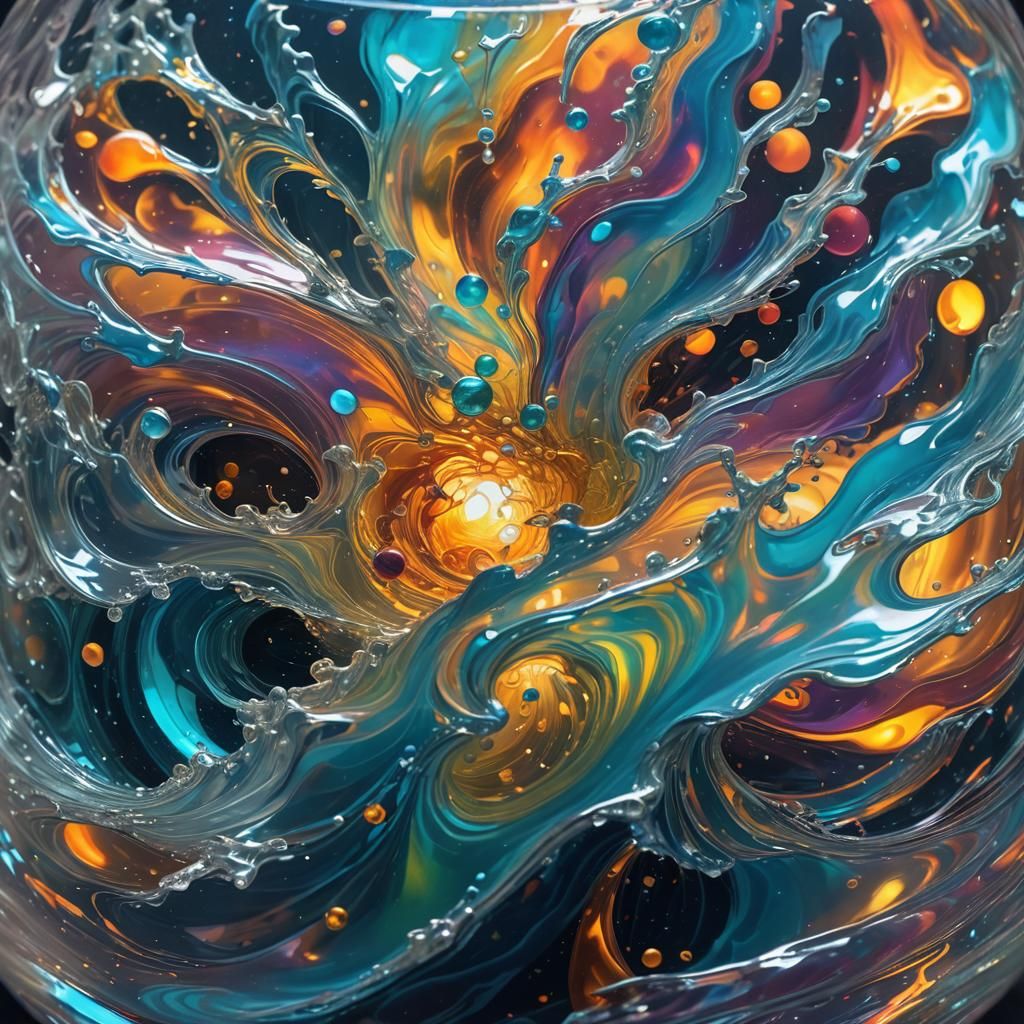Stormy Sea in Glass Container: Psychedelic Illustration
