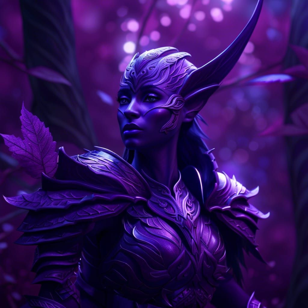 Fantasy Night Elf Portrait in Purple Moonlight