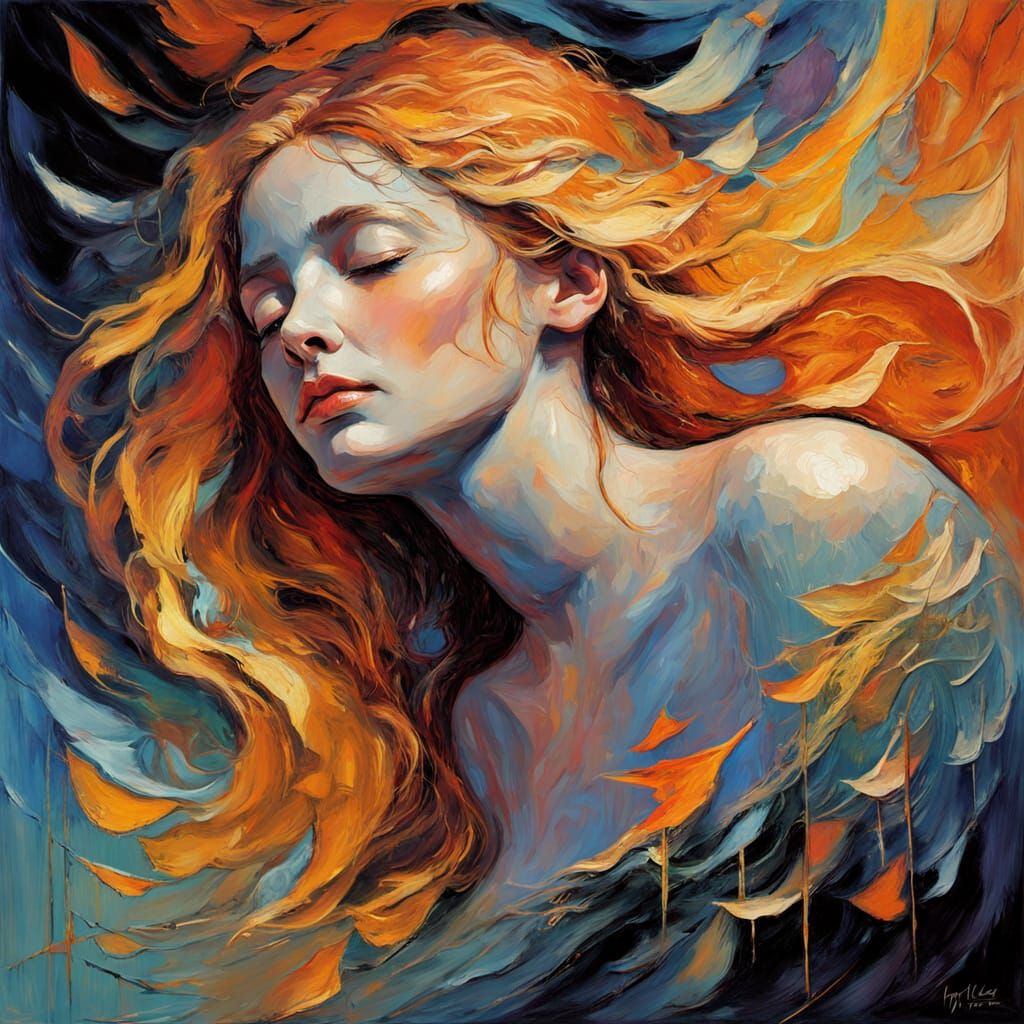 Abstract Surreal Face in Neo-Impressionist Impasto Style