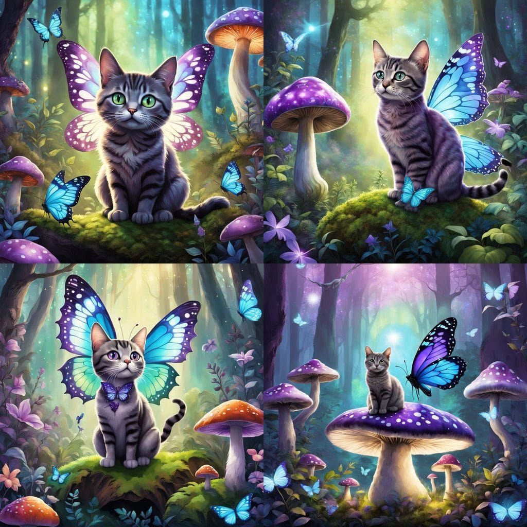 Enchanted Cat Fairy in Mystical Forest