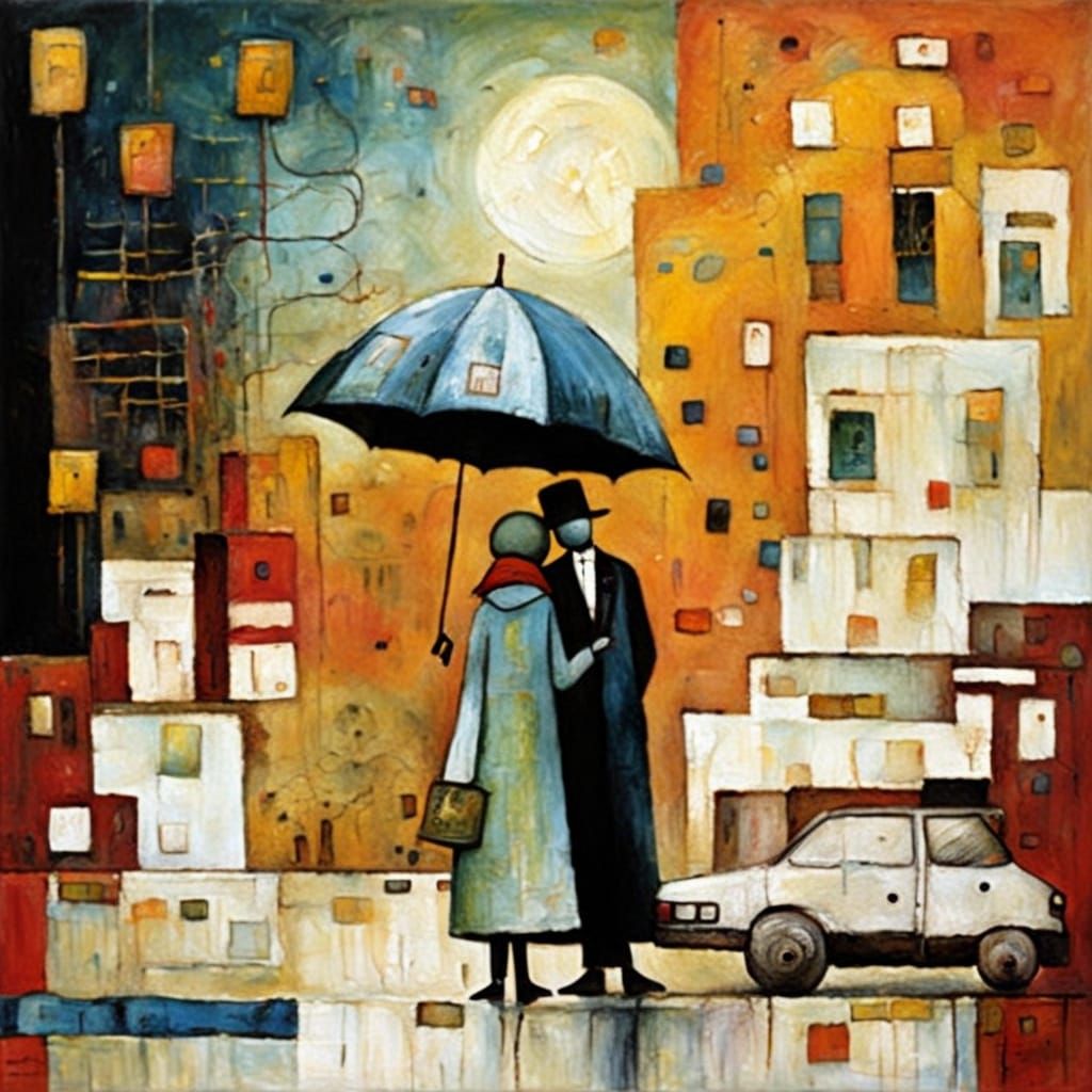 Textured Encaustic Painting in Naive Style