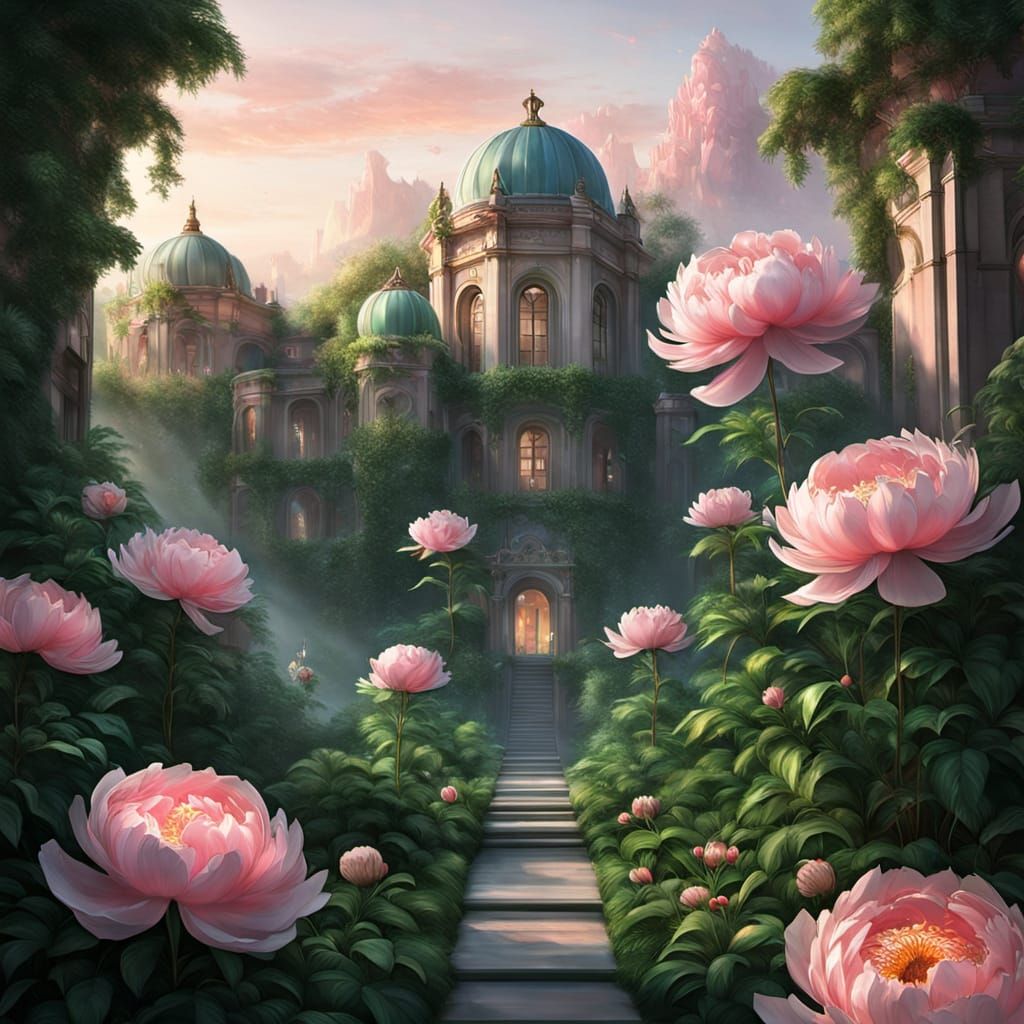 City Nestled Inside Giant Peony Petals