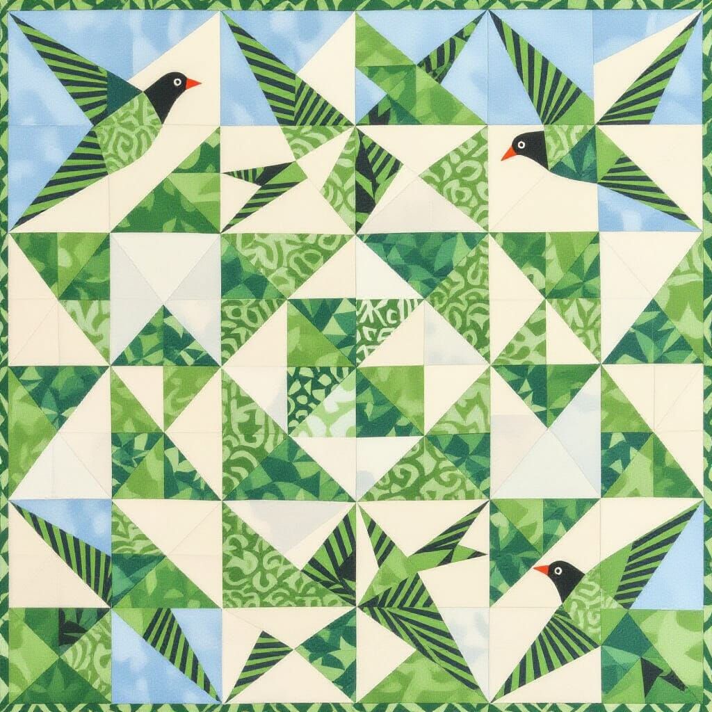 Flying Geese Quilt Pattern in Green and White