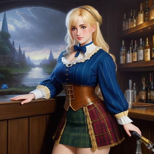 Blonde Scottish Barmaid in Ethereal Fantasy Style
