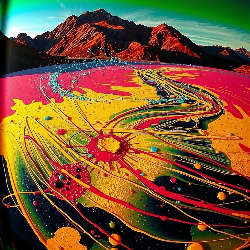 Psychedelic Bacteria Landscape in Pollock Drip Style