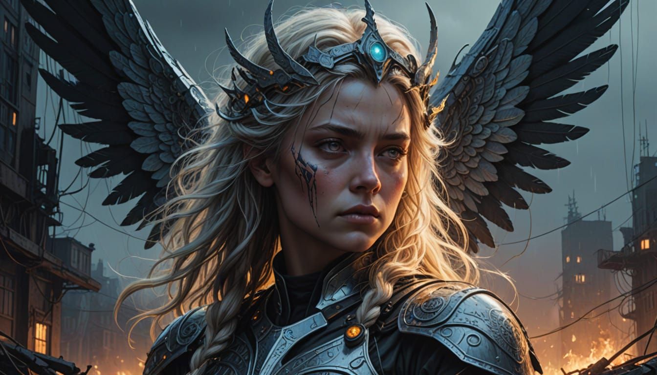 Ethereal Valkyrie Queen in Dark, Moody Digital Art