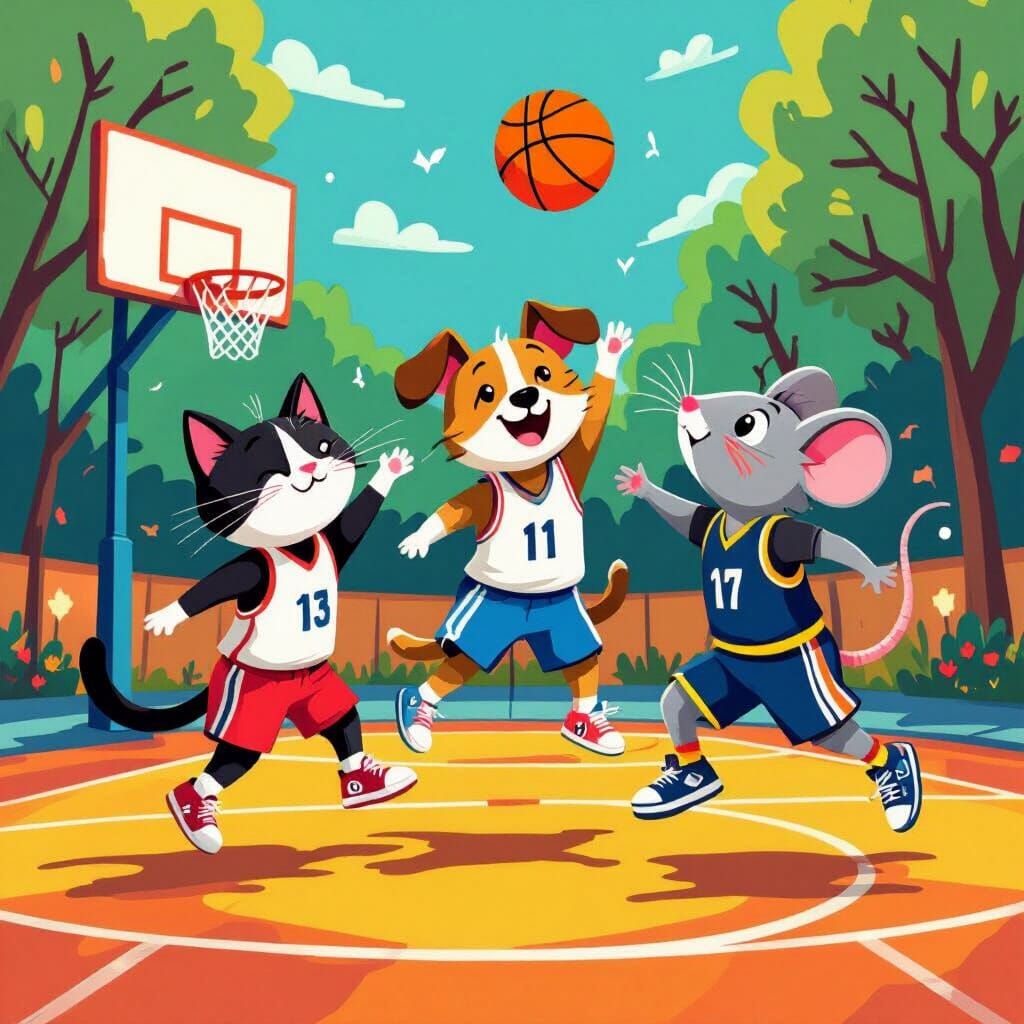 Animals Play Basketball in Whimsical Style