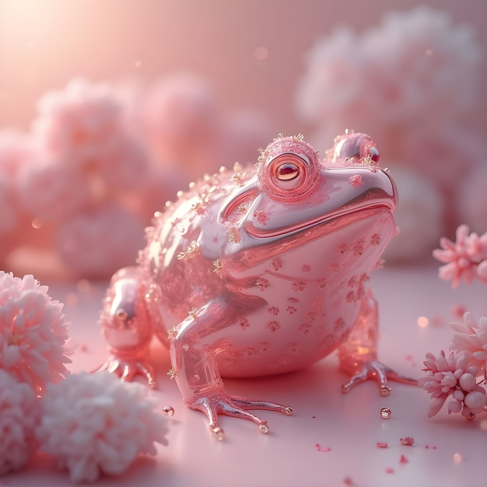 Glassy Toad Reveals Delicate Circuit Board in Soft Pink Hues