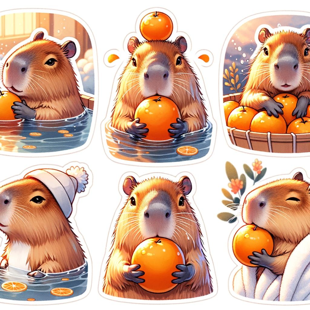Adorable Capybara Stickers in Watercolor Style
