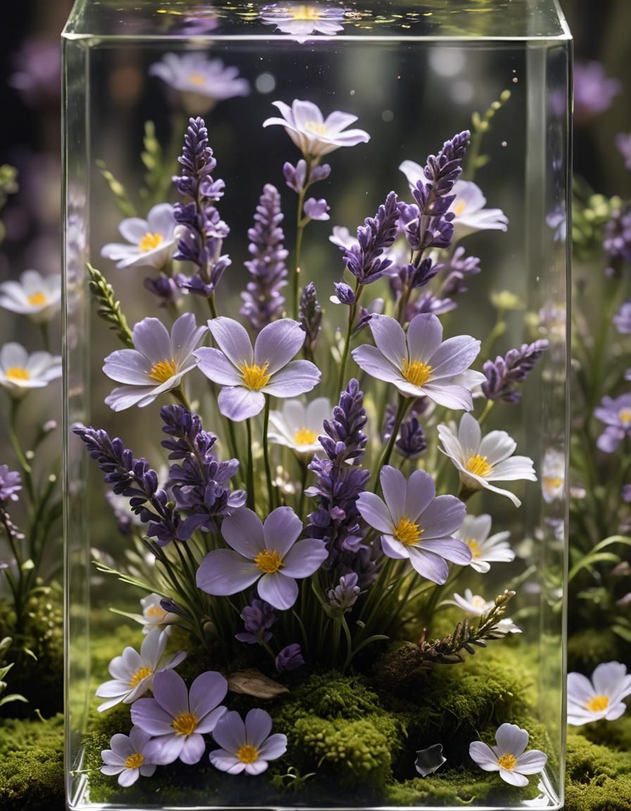 Glowing Flowers in Glass Box: Hyperrealistic CGI Art