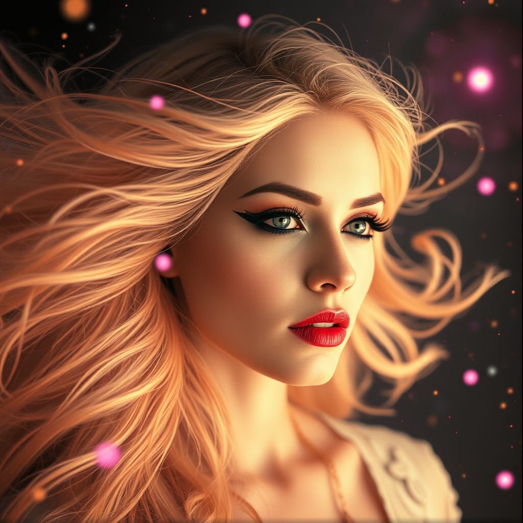 Cosmic Goddess with Flowing Hair, Cinematic Digital Art