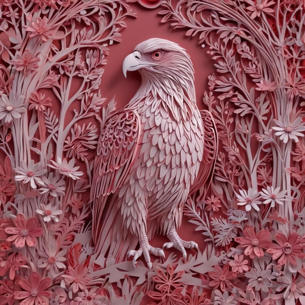 Bioluminescent Kirigami Eagle Queen in Paper Forest