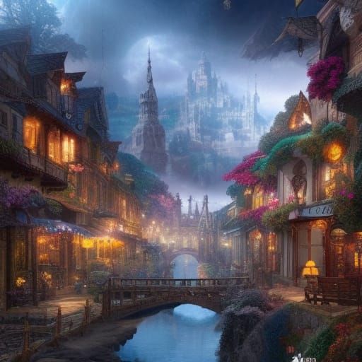 Intricate Fairy Town Digital Matte Painting