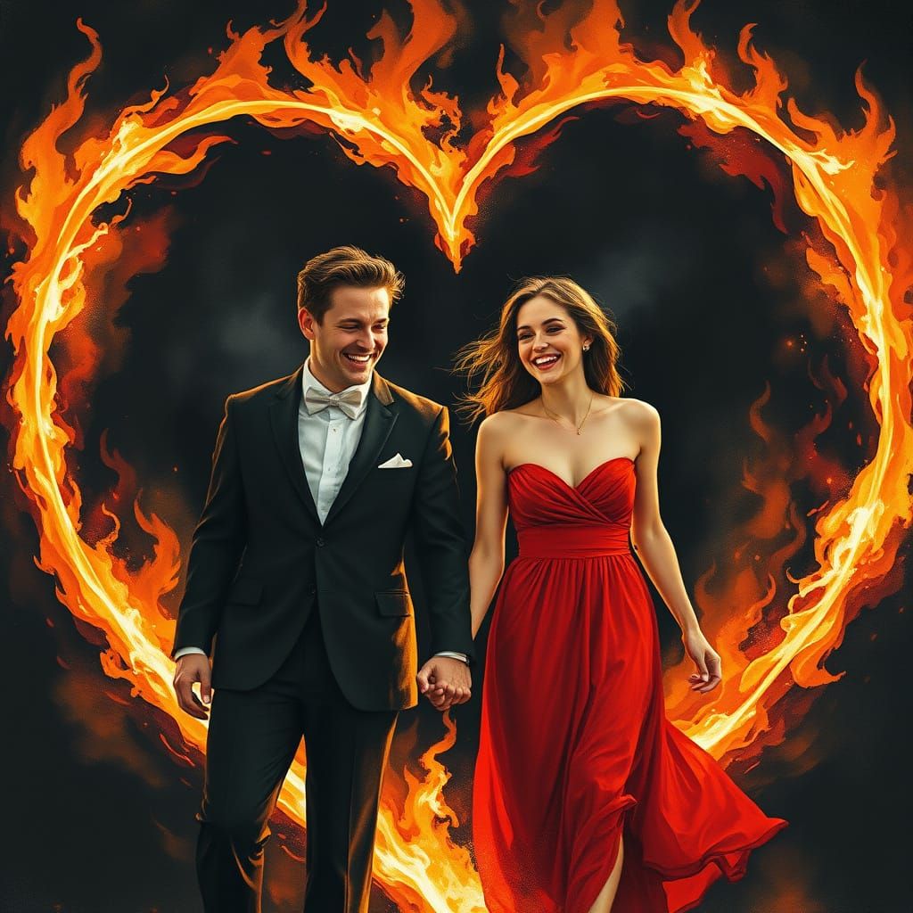 Surreal Couple Emerge from Blazing Heart of Fire