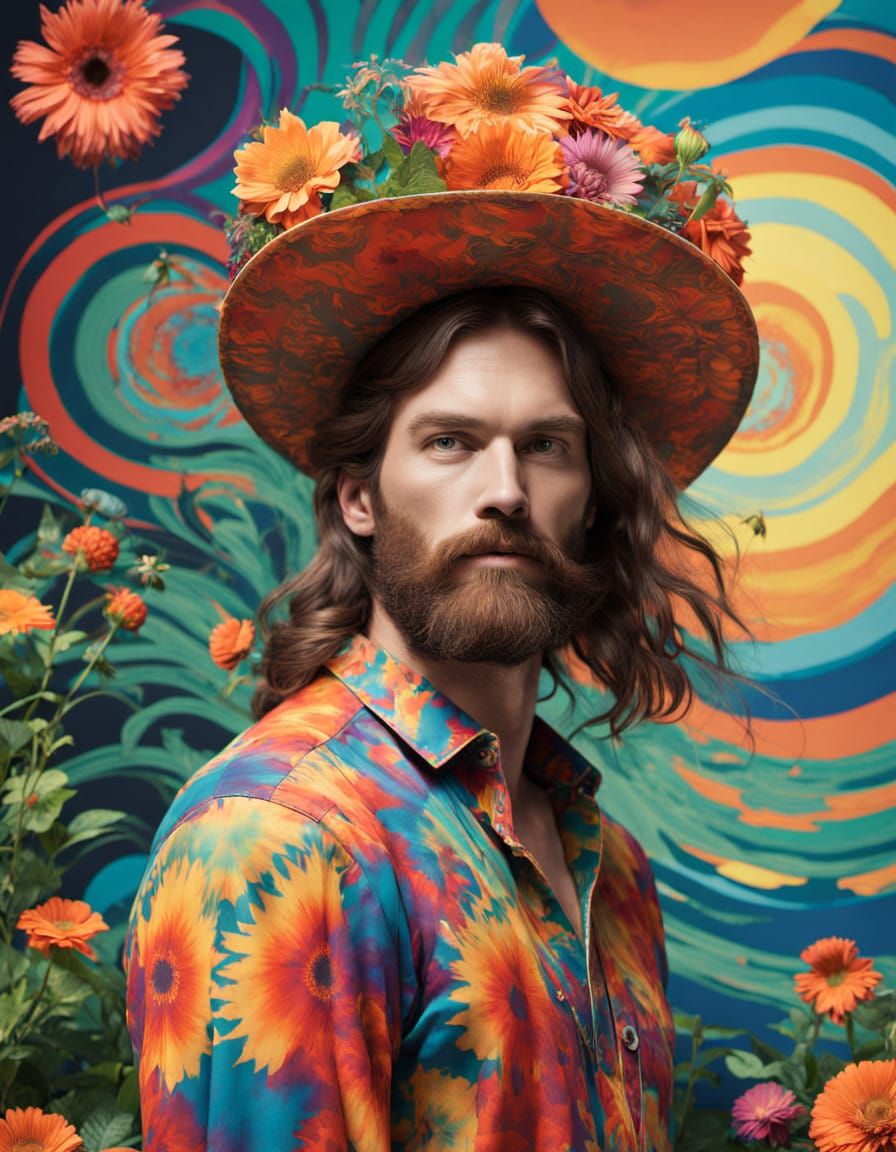 Hippie Chic Portrait in Psychedelic Style
