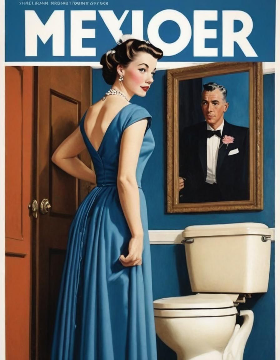 Vintage Toilet Magazine Cover in Rockwell Style