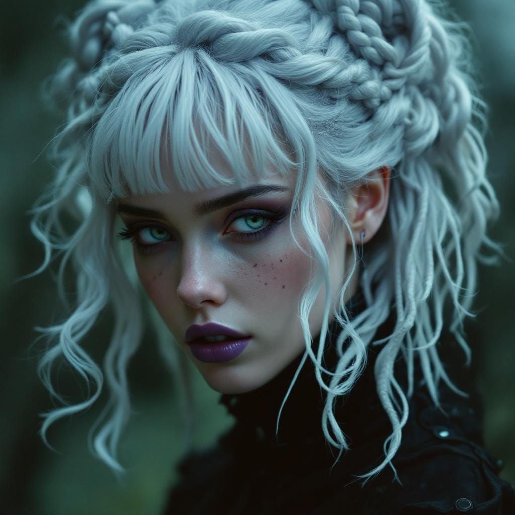 Goth-Punk Beauty with Ash-White Hair