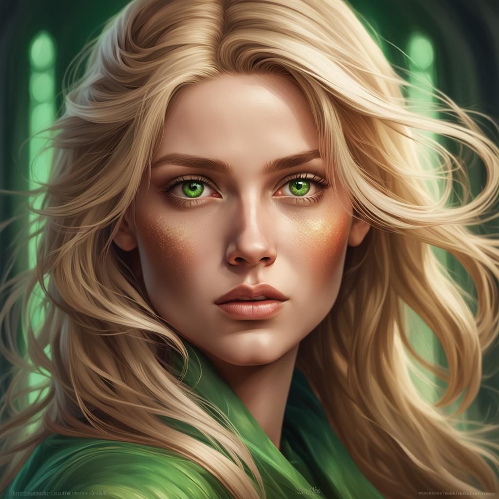 Beautiful Blonde Woman Portrait in Art Nouveau Style