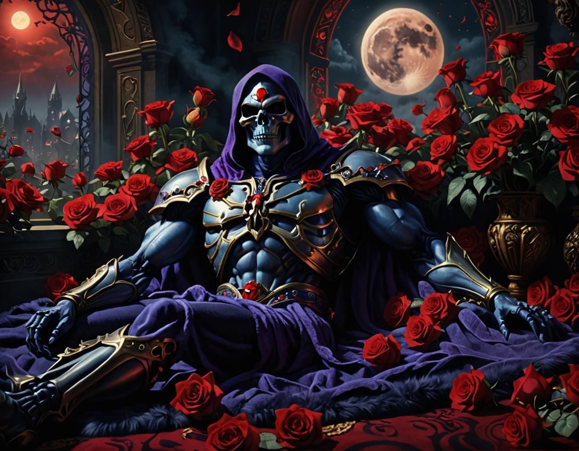 Skeletor in Dark Fantasy Art with Roses