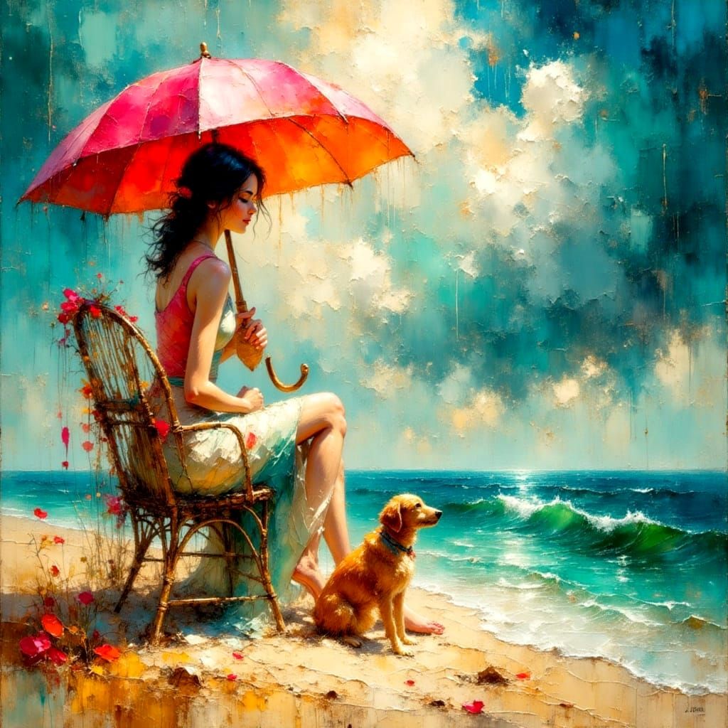 Ethereal Beach Sunset with Impasto Oil Glaze