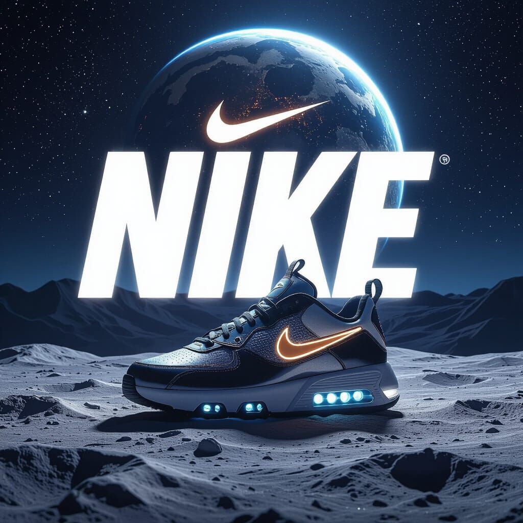 Nike Air Sneaker on Moon in Futuristic Style