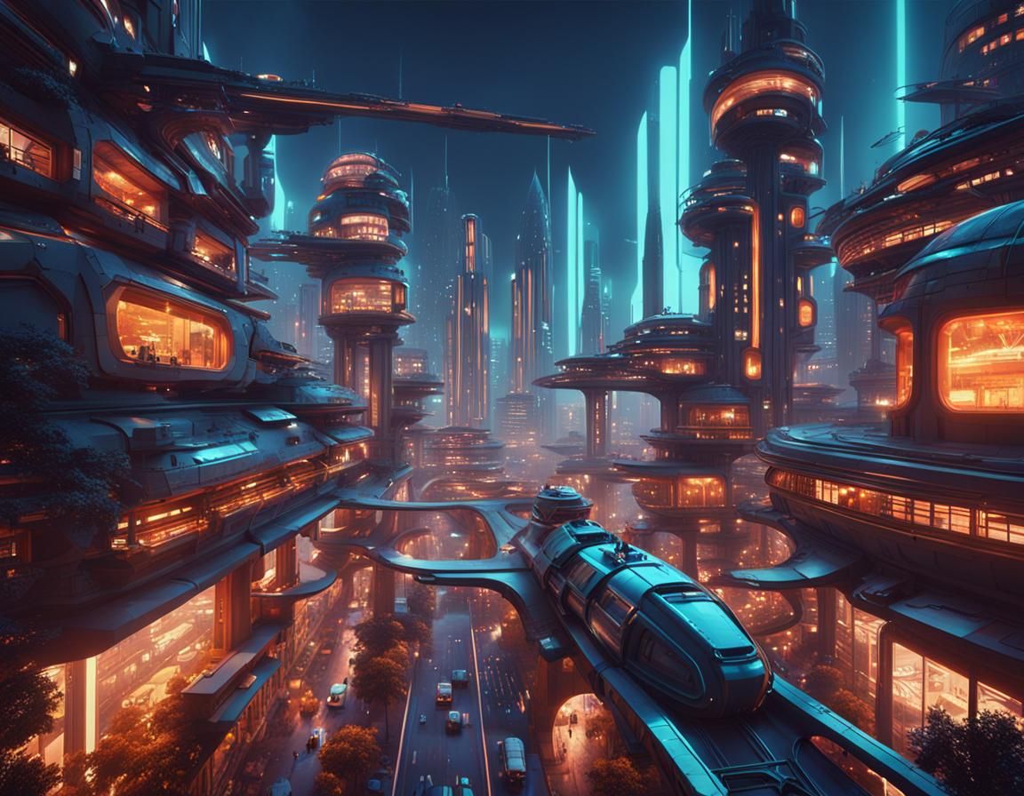 Retro-Futuristic City: Detailed Matte Painting