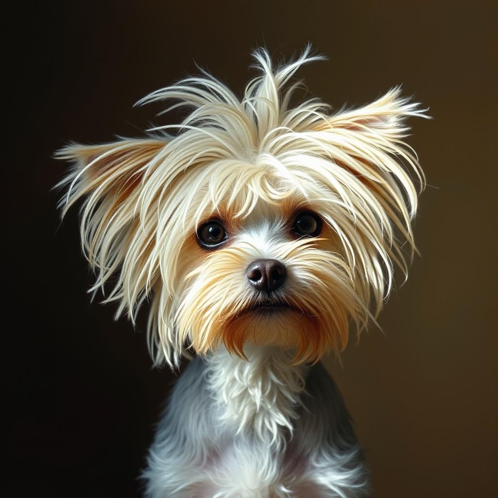 Chinese Crested Dog with Messy Hair in Dreamy Painting