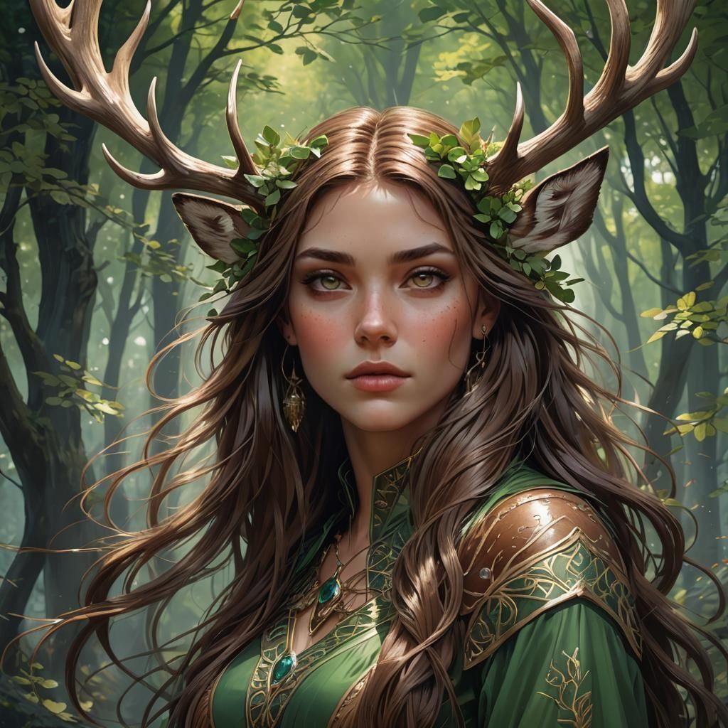Deer Girl Portrait in Hyperdetailed Digital Art Style