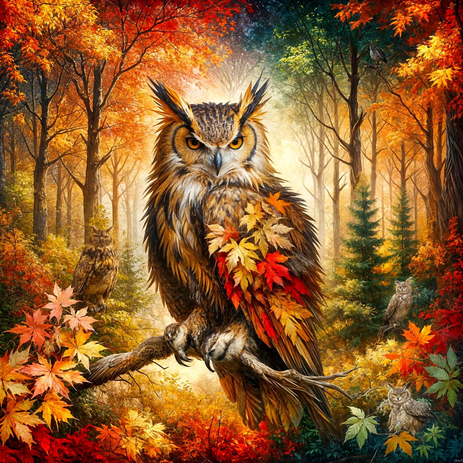 Autumnal Eagle Owl in Vivid Forest