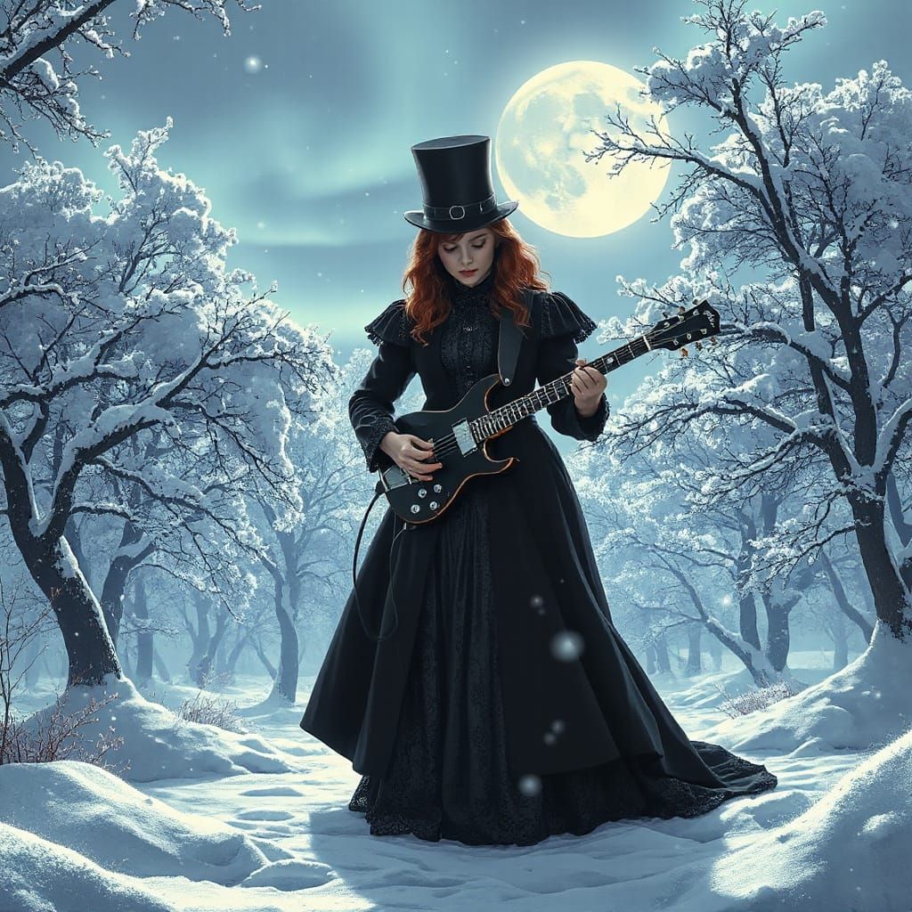 Ethereal Gothic Metal Goddess in Winter Wonderland