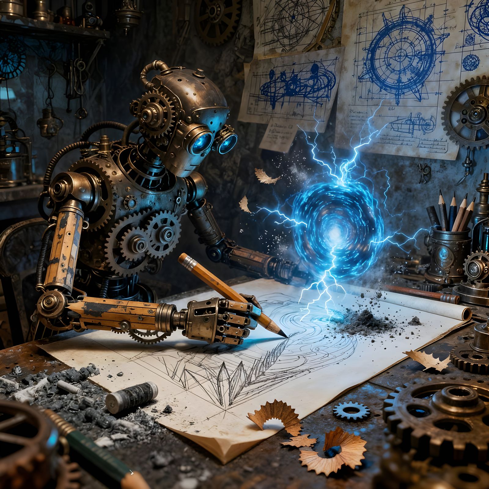 Steampunk Automaton Draws Dimensional Portal