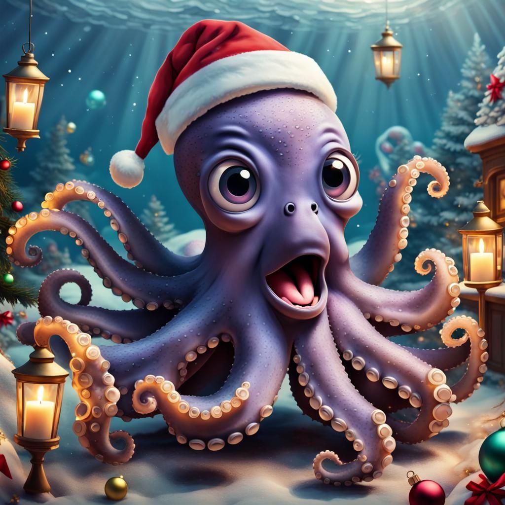 Festive Octopus Celebrates Christmas with Caroling