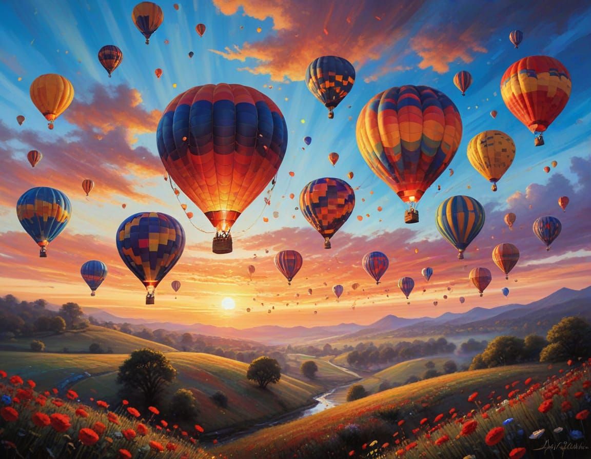 Whimsical Hot Air Balloon Festival at Sunset