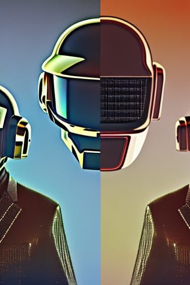 Daft Punk Split Portrait in Cyberpunk Style
