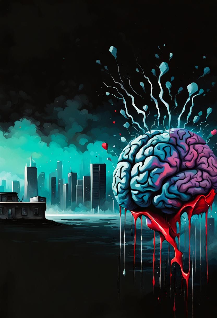 Heart Holding Brain: Moody Graffiti Street Art