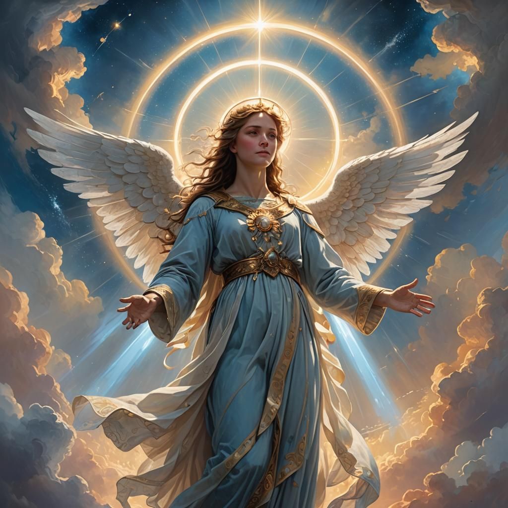 Angelic Figure with Luminous Halo, Digital Painting