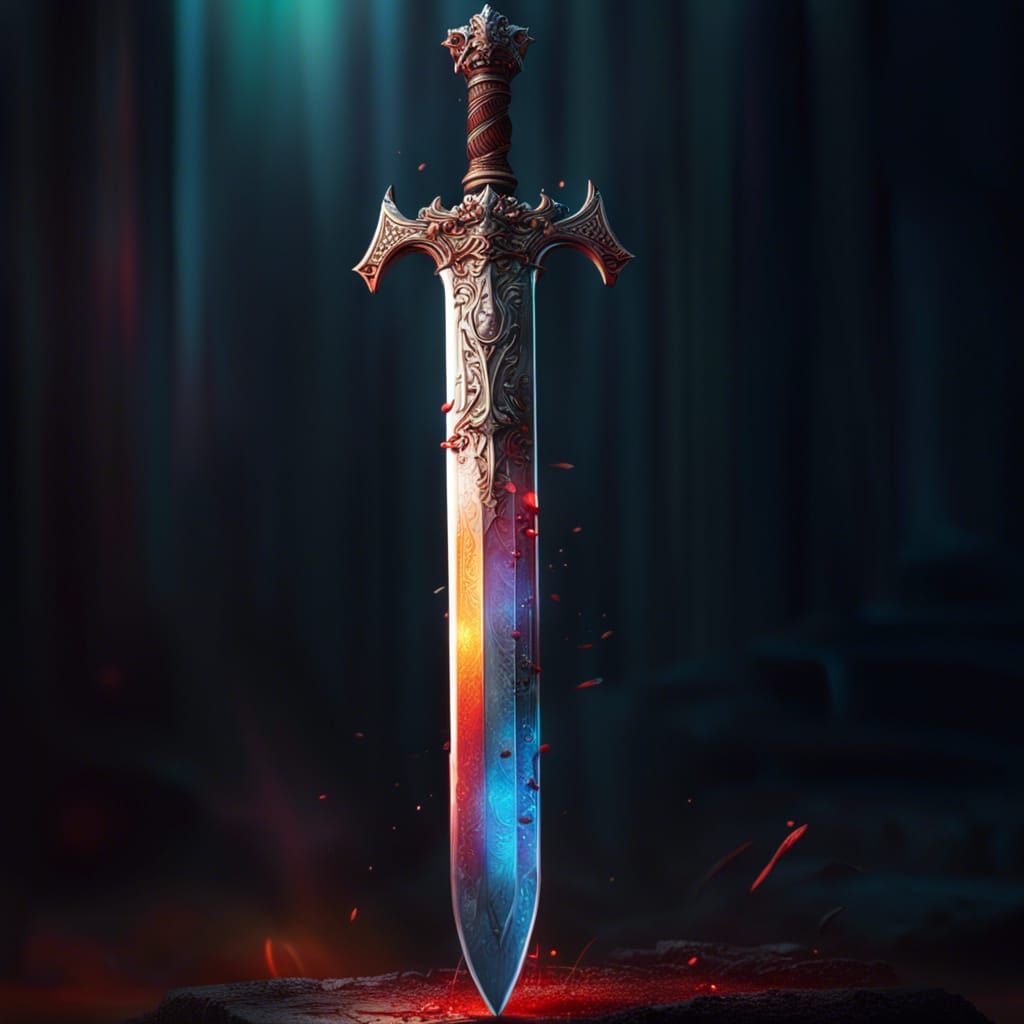 Dramatic Evil Sword in Hyperrealistic Splash Art