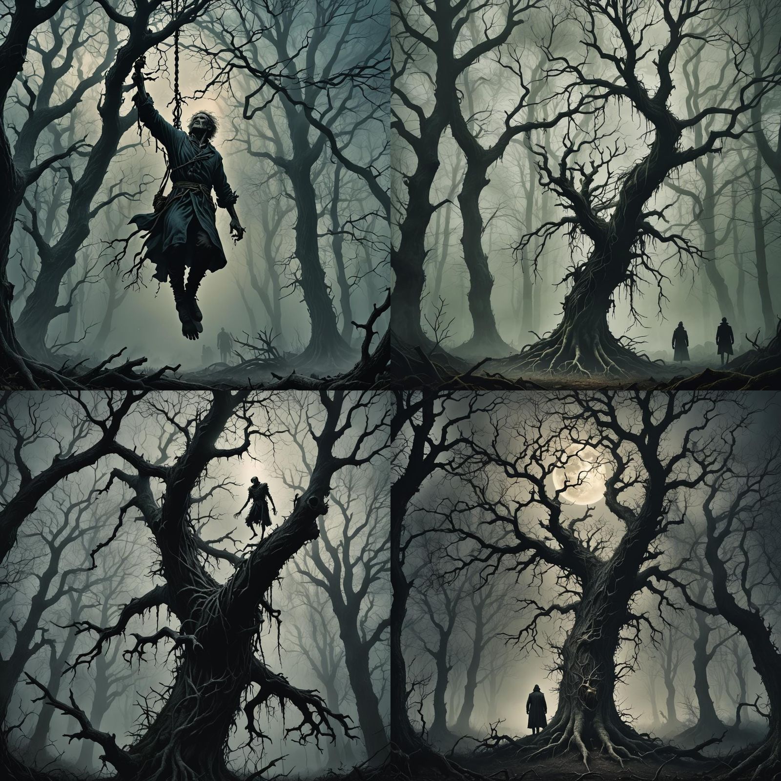 Haunting Forest Scene in Gothic Horror Style