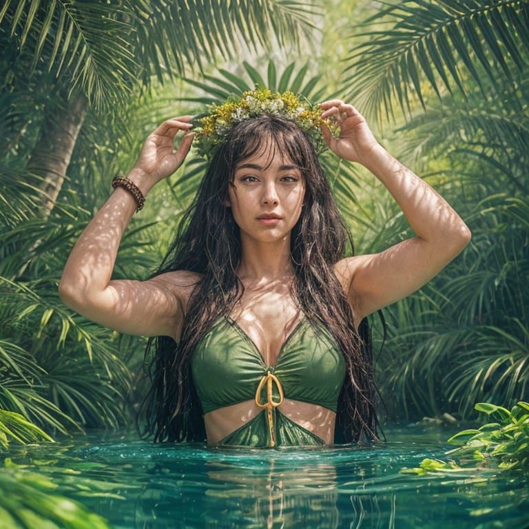 Amazonian Goddess Surrounded by Lush Tropical Forest