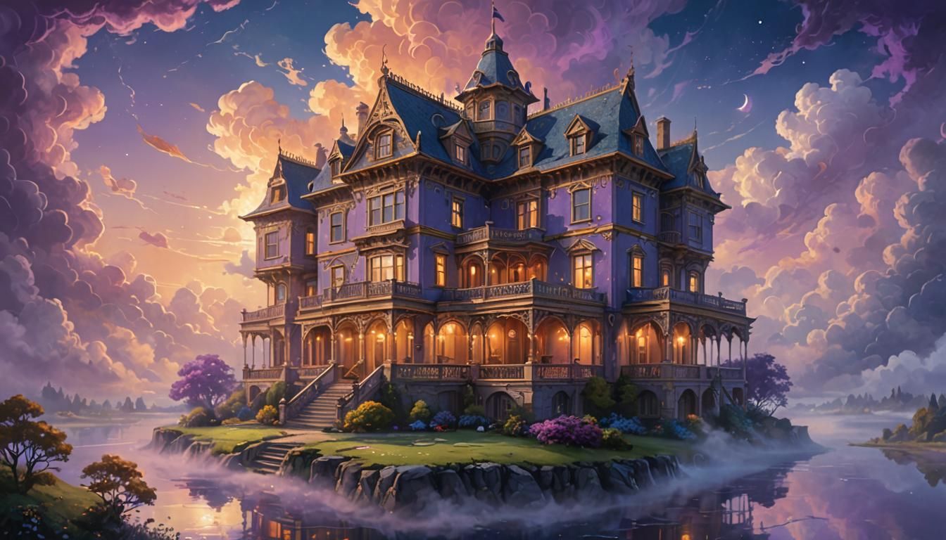 Majestic Floating Manse in the Sky: Fantasy Concept Art